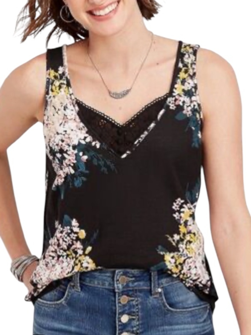 Maurices Floral Lace Trim Tank Top